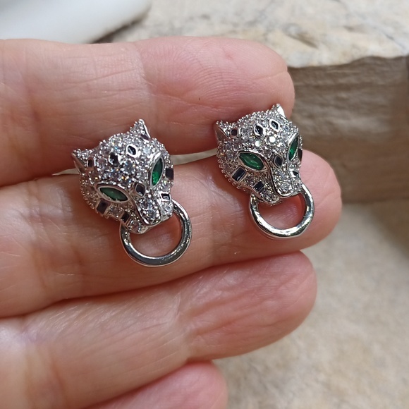 Chain 18K white gold over Stainless steel Leopard panther head necklace earrings - Picture 5 of 8